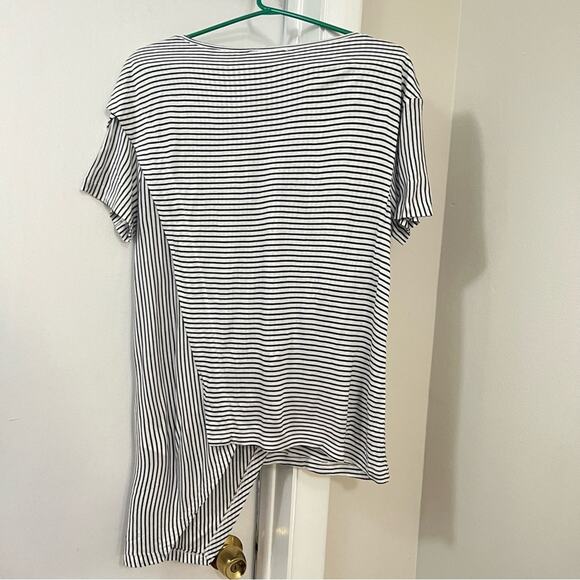 Layered Asymmetrical Striped Black and White Women's Top - Picture 2 of 7
